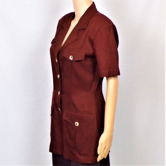 VICTORIA SOIE size 6 brown silk-blend short-sleeve tunic top dry clean or HW - Picture 10 of 14